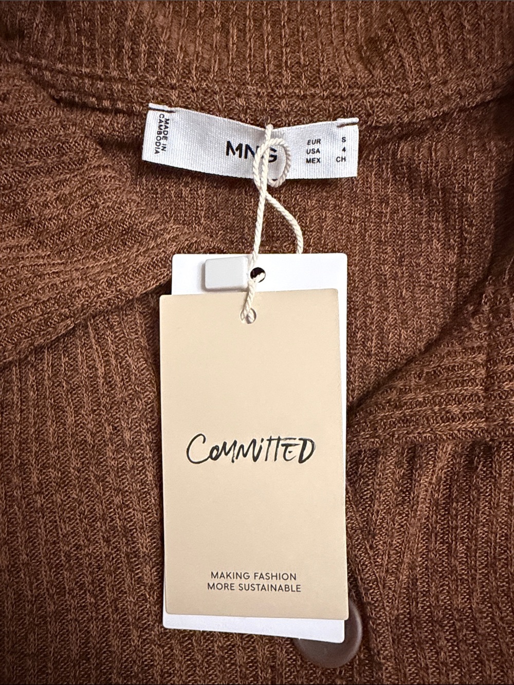 Mango Ribbed Brown Button-Up Collared Cardigan - Picture 2 of 4